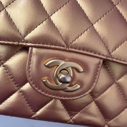 Chanel Metallic Lambskin Quilted Medium Double Flap Golden