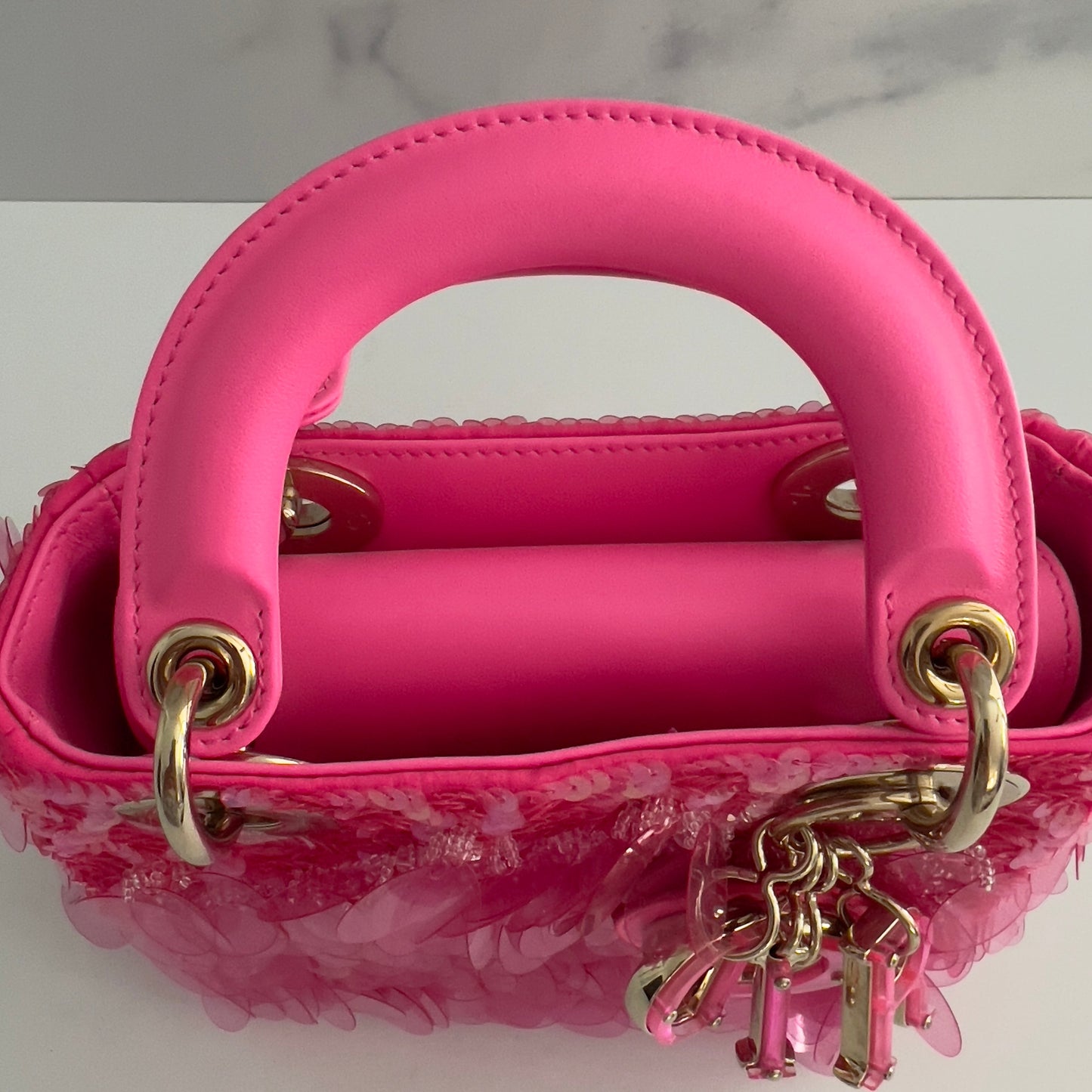 Dior Barbie pink sequin mini Ladydior bag