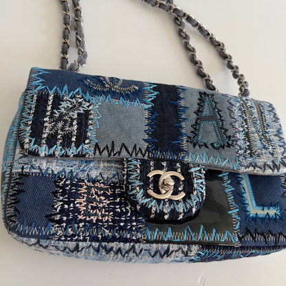 Chanel Multicolor Denim Coco Mark Patchwork Chain Shoulder Bag Medium