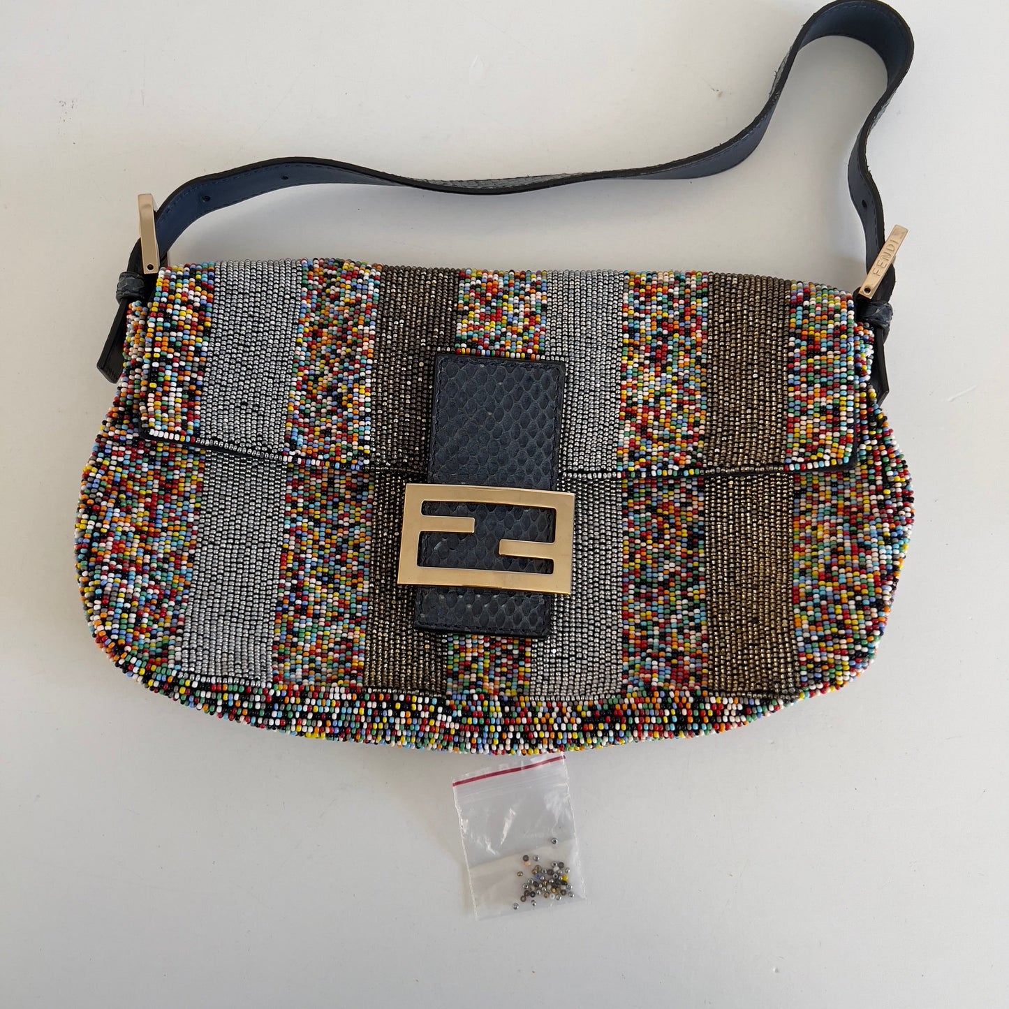 Fendi multi color strips beaded baguette