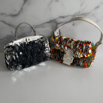 Fendi Silver Big Paillettes Small Size Peekaboo
