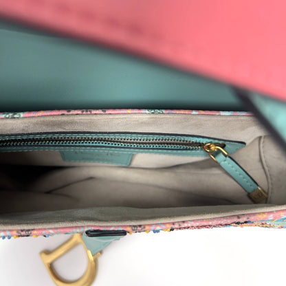 Dior pink& green sequin embroidered saddle bag