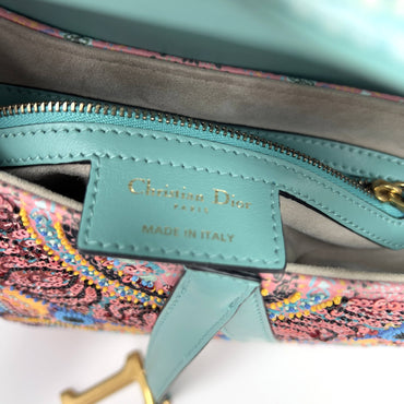 Dior pink& green sequin embroidered saddle bag