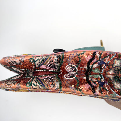 Dior pink& green sequin embroidered saddle bag