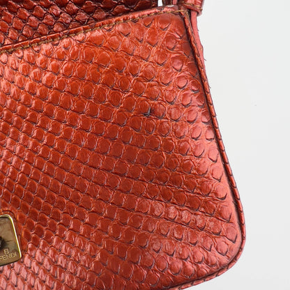 Fendi baguette mini metallic orange gold hardware shoulder bag