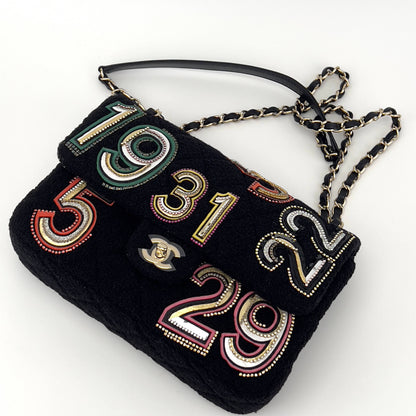 Chanel embroidered nunber tweed double flap bag