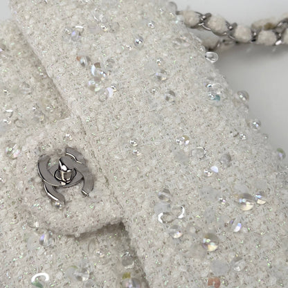 Chanel rain drop white tweed sequin double flap