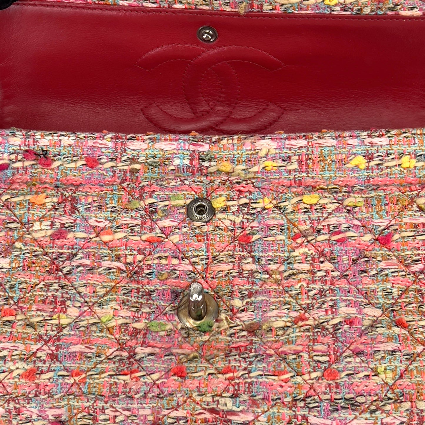 Chanel pink tweed double flap bag