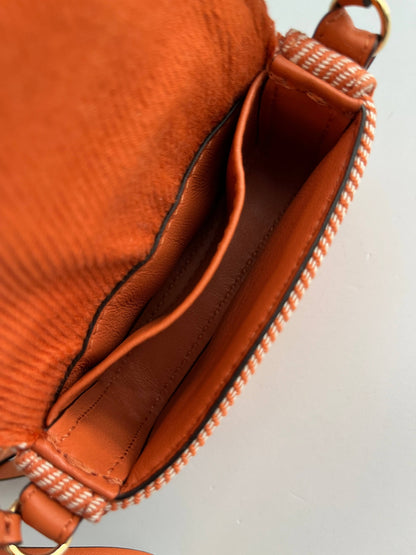 Fendi Baguette nano orange denim beaded shoulder bag