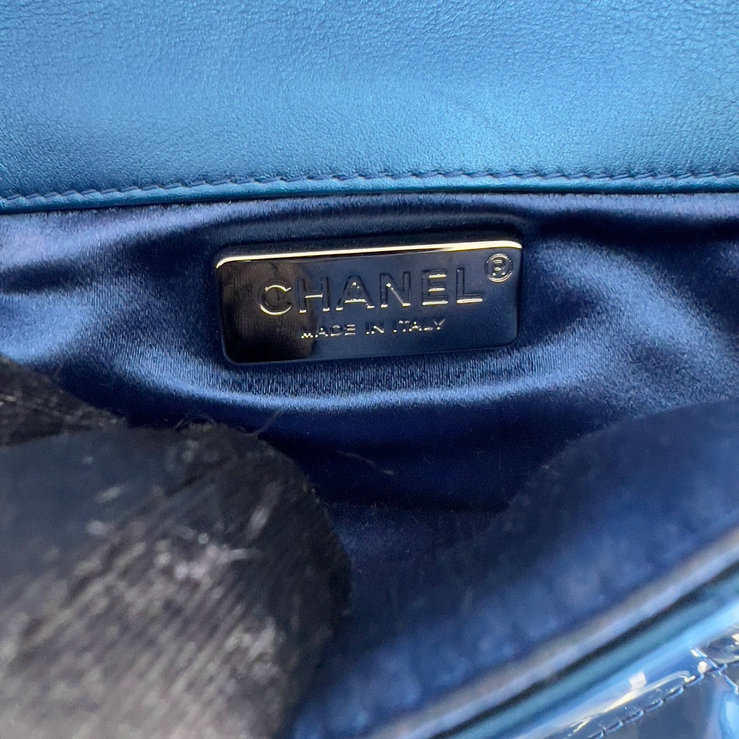 Chanel Runway Metallic Blue Patent Clutch Bag