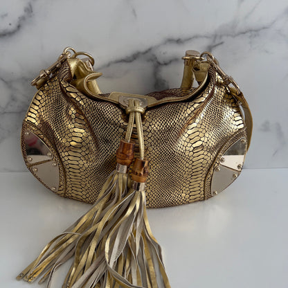 Vintage Gucci Embossed Python Skin Indy Top Handle Bag Medium