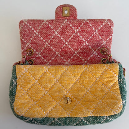 CHANEL Jersey Quilted Fabrics and Co Flap Multicolor Medium Size