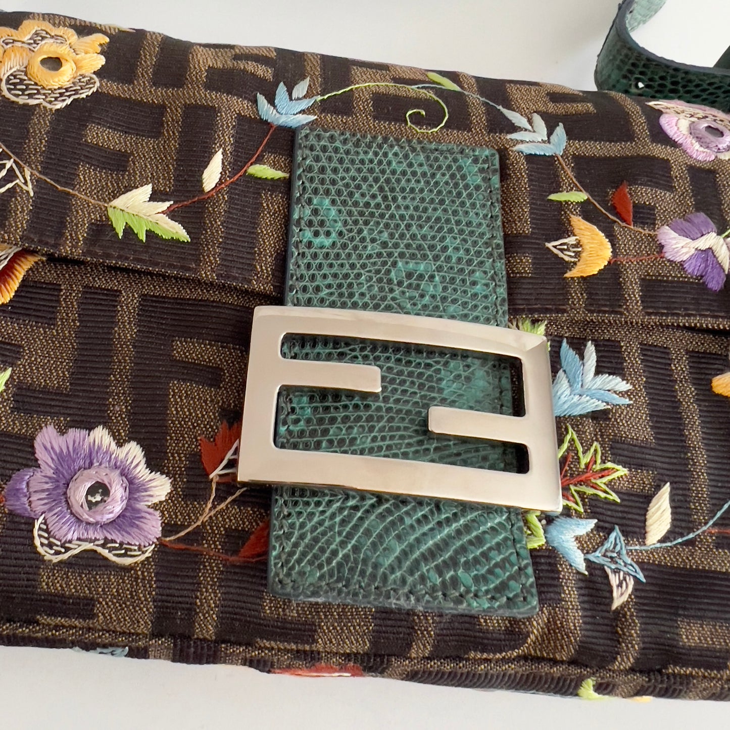 FENDI vintage floral embroidered zucca baguette