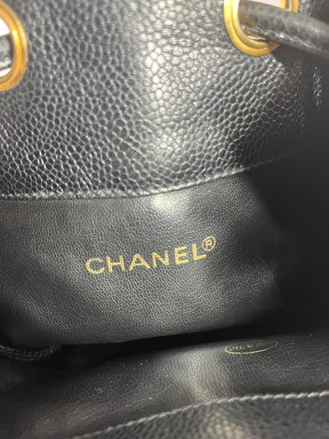 Chanel bucket black leather gold ball shoulder bag