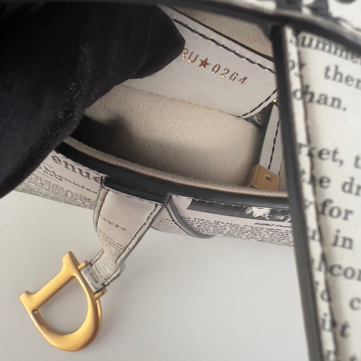 CHRISTIAN DIOR Calfskin Newspaper Printed Saddle Bag With Strap Black White