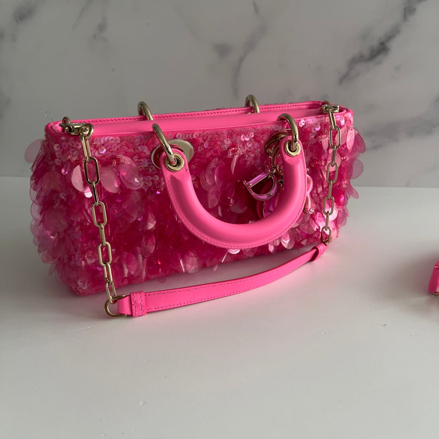 Dior Barbie Pink Sequin D-joy Bag Small Size