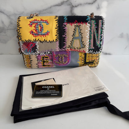 Vintage Chanel Multicolor Patchwork Jumbo Single Flap Bag