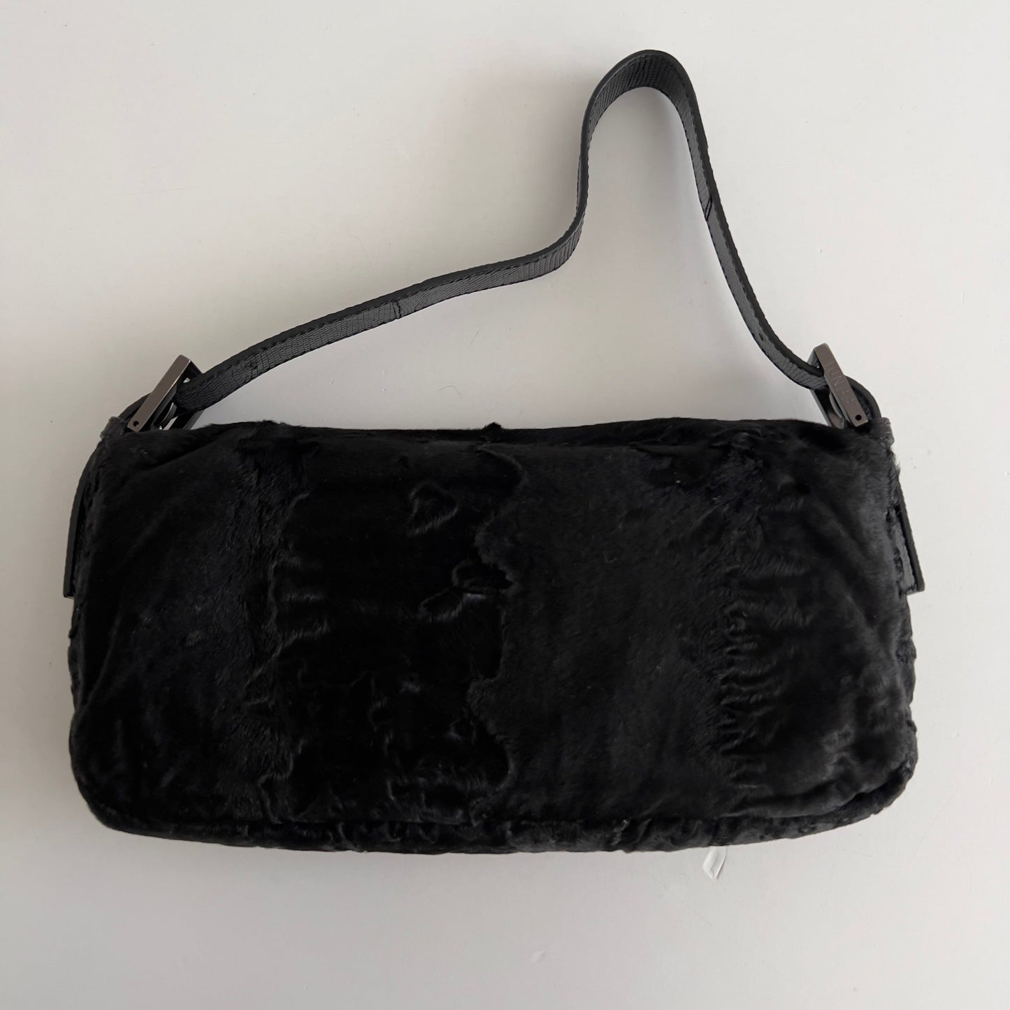 Vintage Fendi Black Shearling Baguette