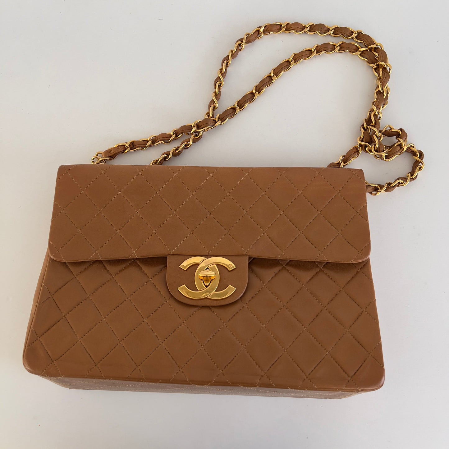 Vintage Chanel Jumbo Caramel Lamb Leather Flap Bag