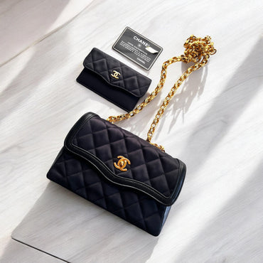 Vintage Chanel satin & leather flap bag with card holder