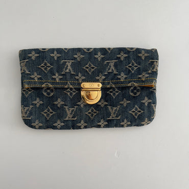 Vintage Louis Vuitton Monogram Denim Pochette Plat Clutch Blue