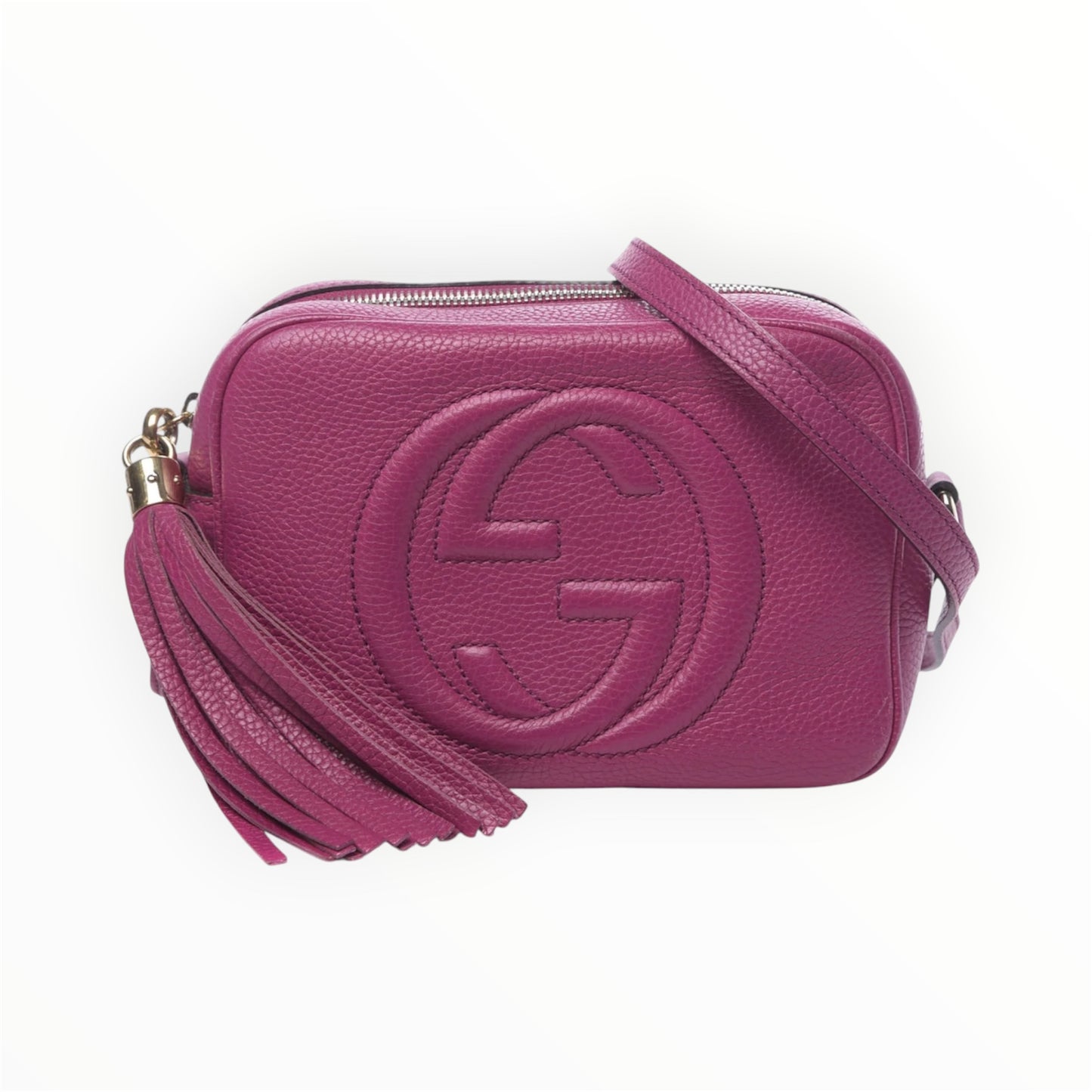 A-GUCCI Pebbled Calfskin Small Soho Disco Bag Bright Bougainvillea