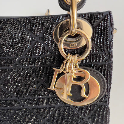 Dior Black Beaded Cannage Mini Ladydior Bag