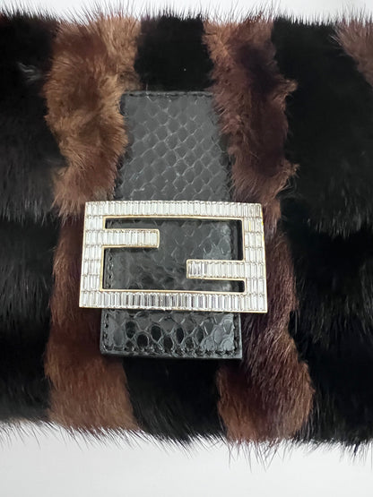 Fendi baguette mink black brown stripes shoulder bag