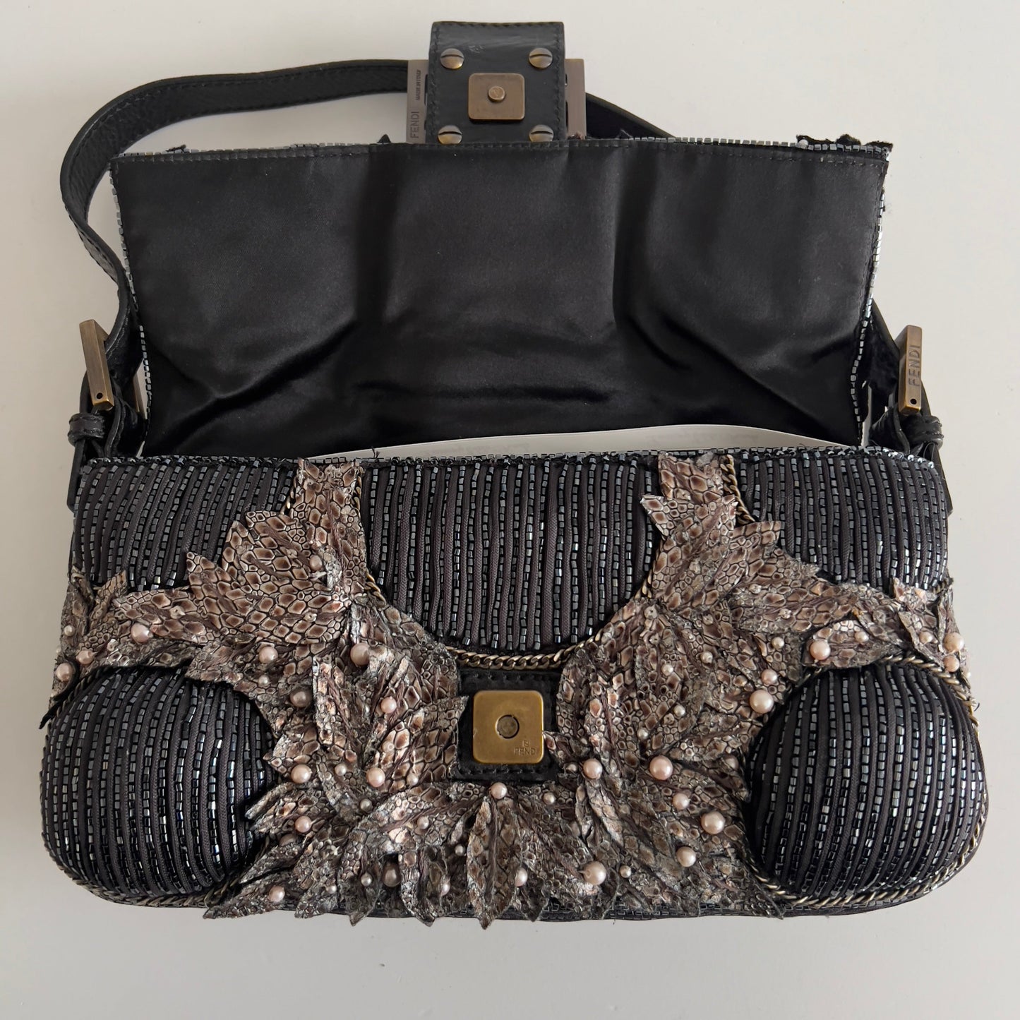 Vintage Fendi Deep Jungle Beaded Embroidery Baguette