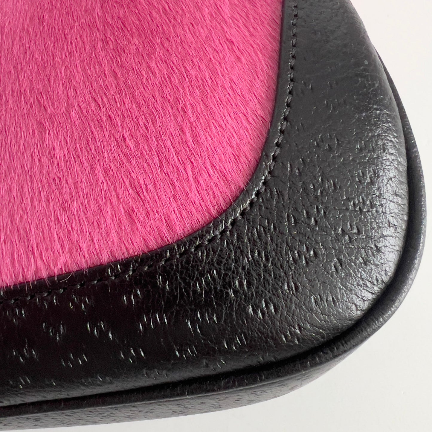 Gucci Calf Hair Dollar Calfskin Jackie 1961 Hobo Pink Black Small Size