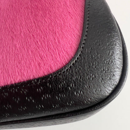 Gucci Calf Hair Dollar Calfskin Jackie 1961 Hobo Pink Black Small Size