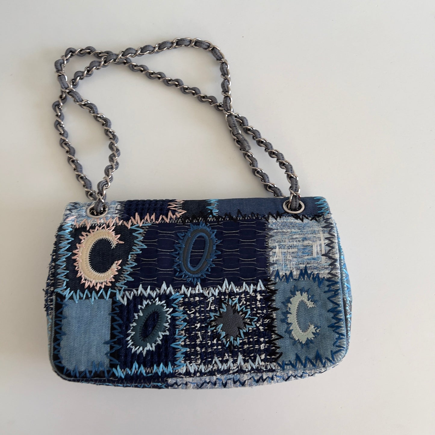 Chanel Multicolor Denim Coco Mark Patchwork Chain Shoulder Bag Medium