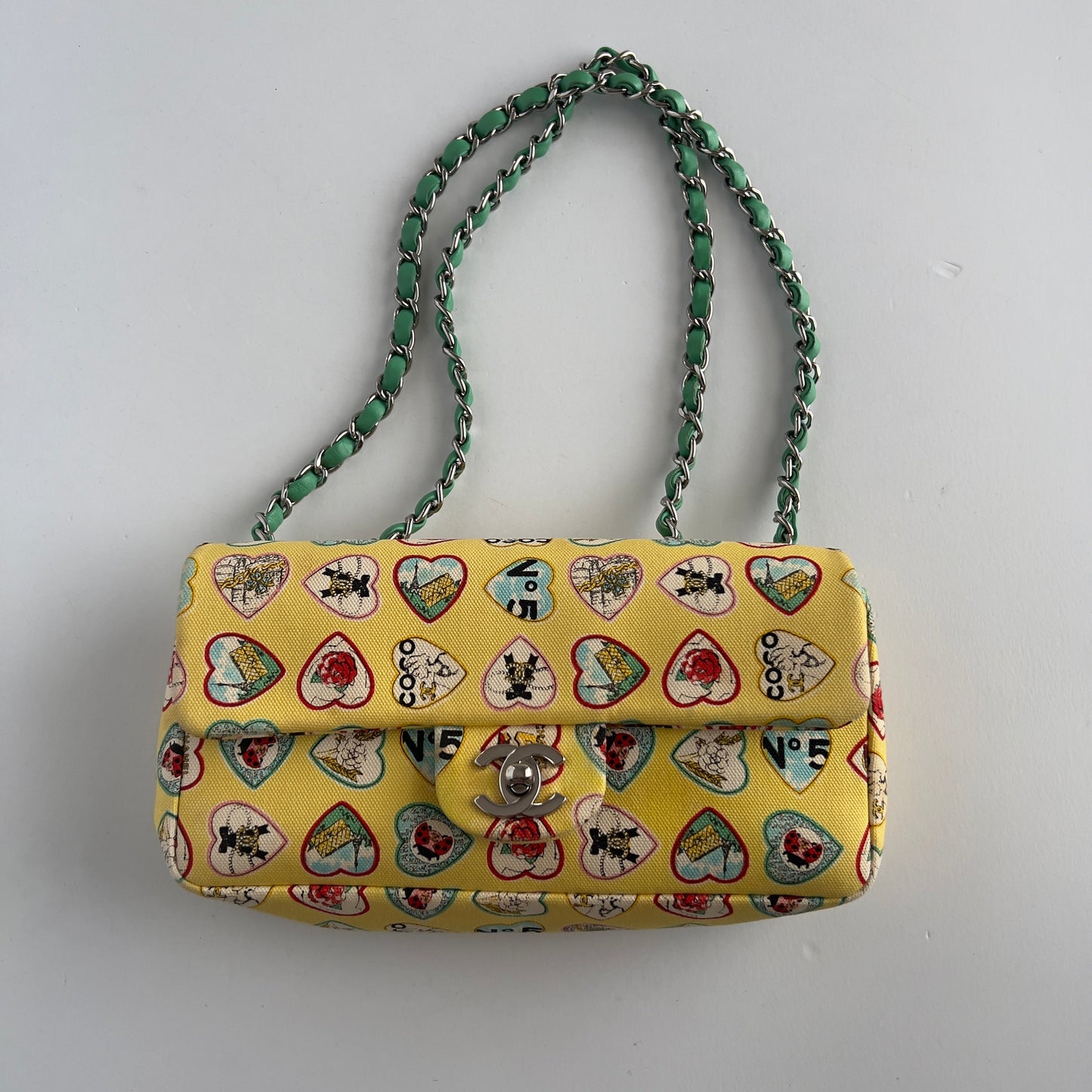Vintage Chanel Valentine Heart Limited Edition Canvas Small Flap Bag