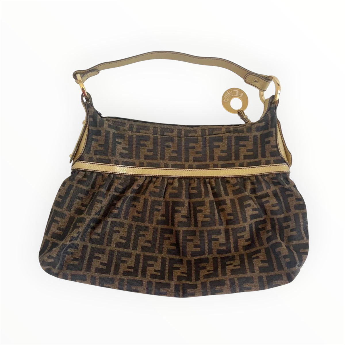 A Fendi Zucca Chef Hobo With Gold Leather Trim