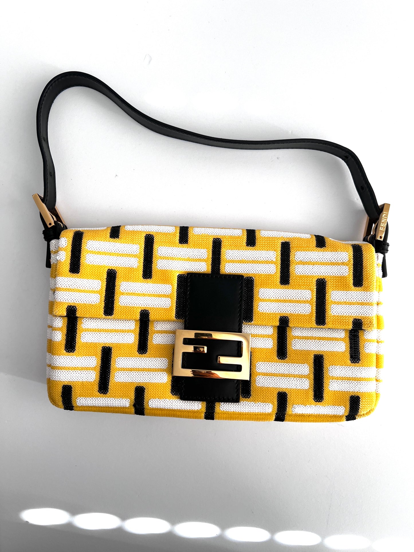 Fendi yellow full sequins baguette