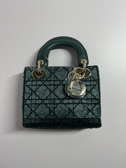 Dior lady dior mini dark green beaded shoulder bag