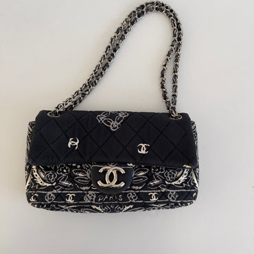 Vintage Chanel Blue Bandana Paisley Qualitied Canva Flap Bag