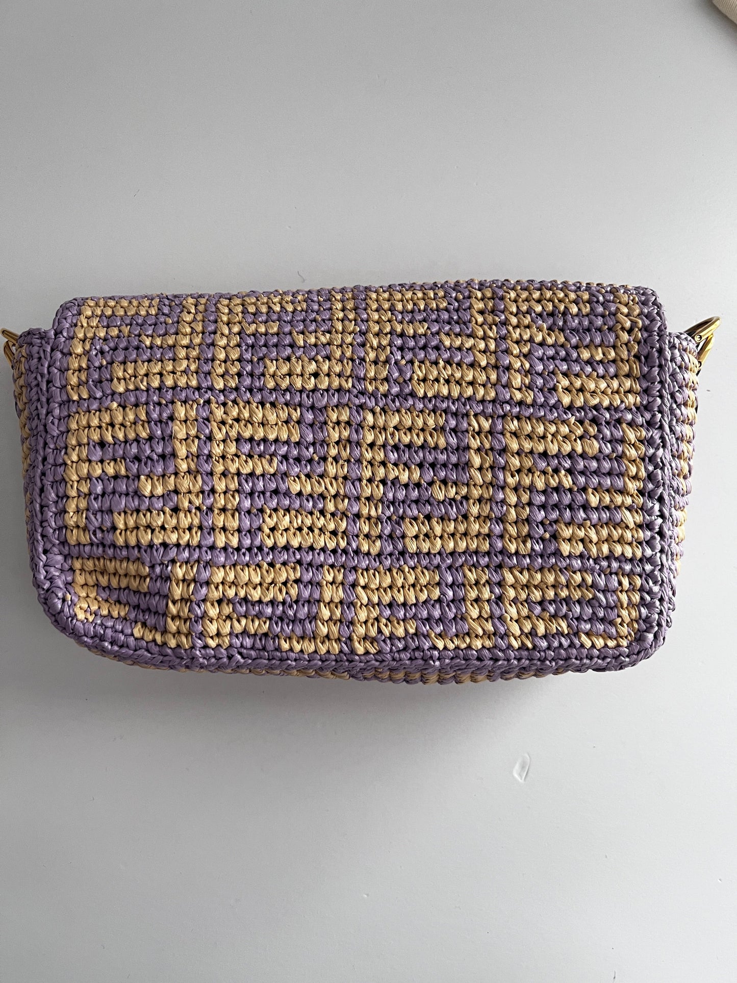 Fendi violet raffia FF baguette