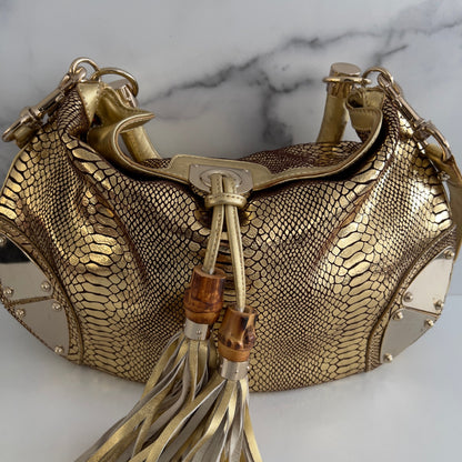 Vintage Gucci Embossed Python Skin Indy Top Handle Bag Medium