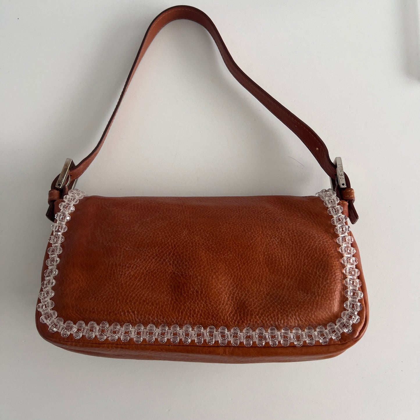 Vintage Crystal Fringe Leather Baguette