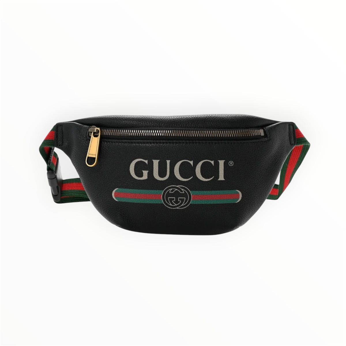 A GUCCI Grained Calfskin Small Logo Belt Bag Black