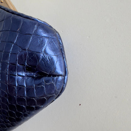Vintage Gucci Metalic Blue Python Dragon Head Clutch