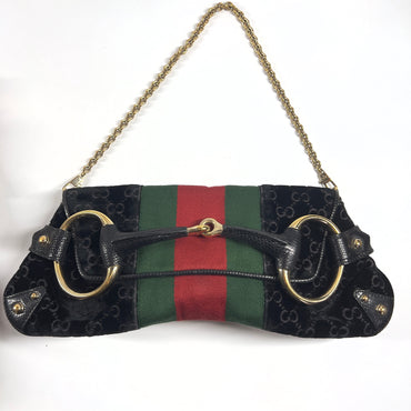 Vintage Gucci Black Velvet Lizard Horsebit Chain Big size