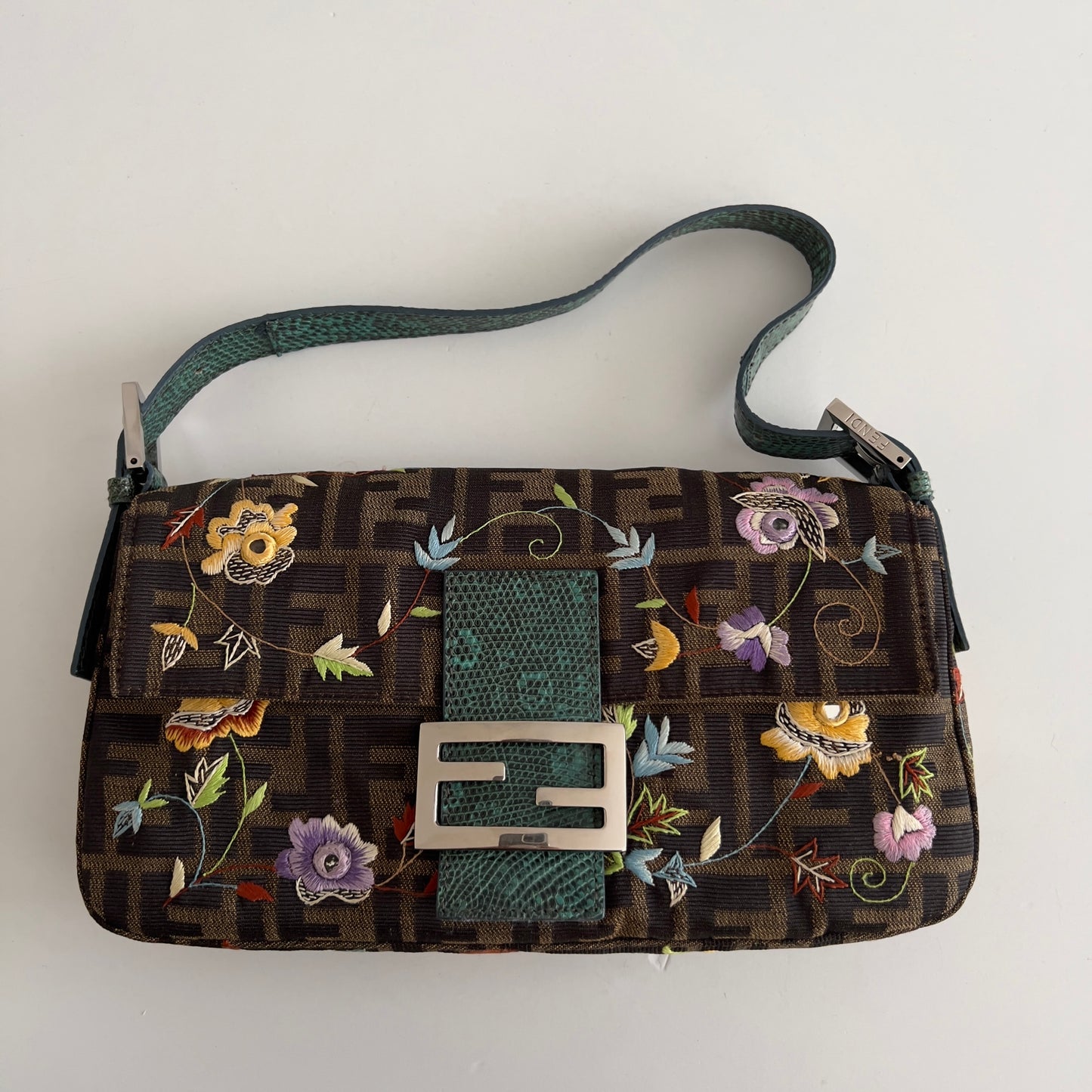 FENDI vintage floral embroidered zucca baguette