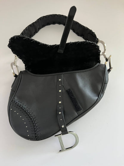 Dior Saddle Vintage love&peace limited edition black leather shoulder bag