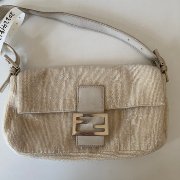 B Fendi white beaded baguette bag