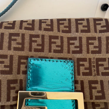 B Fendi Zucchino Mamma Baguette metallic blue