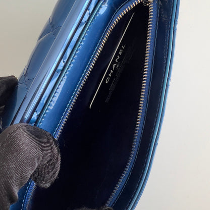 Chanel Runway Metallic Blue Patent Clutch Bag