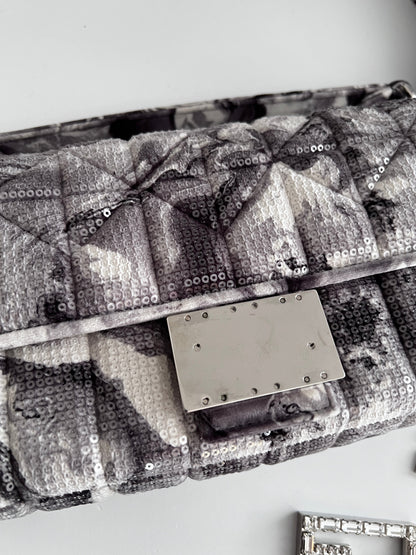 Fendi marble print sequin magnetic buckle baguette