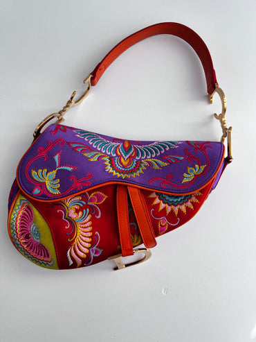 Dior Shanghai embroidered Phoenix satin saddle bag